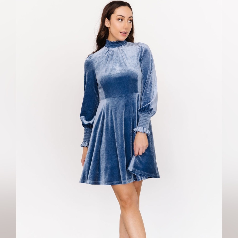 Baltic Born Tina Velvet Short Dress in Blue Sz M